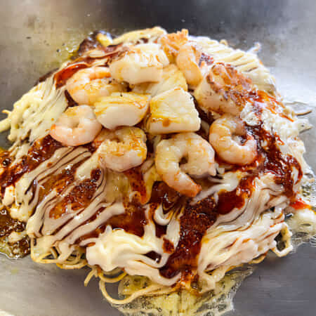 旨辛海鮮焼|広島市中央区でお好み焼きのテイクアウト・デリバリーならお好み焼き一銭白島店